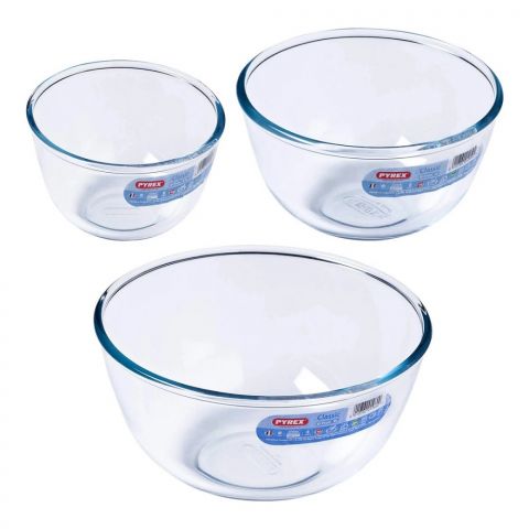 Pyrex Set Of 3 Glass Bowls (0.5+1+2 Ltr)
