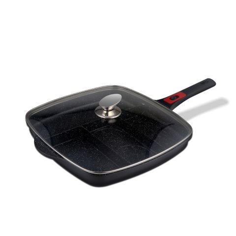 "BH Die-Cast 4 in1 Fry Pan with Detachable Handle and Glass Lid 32x32x4.4 CM "